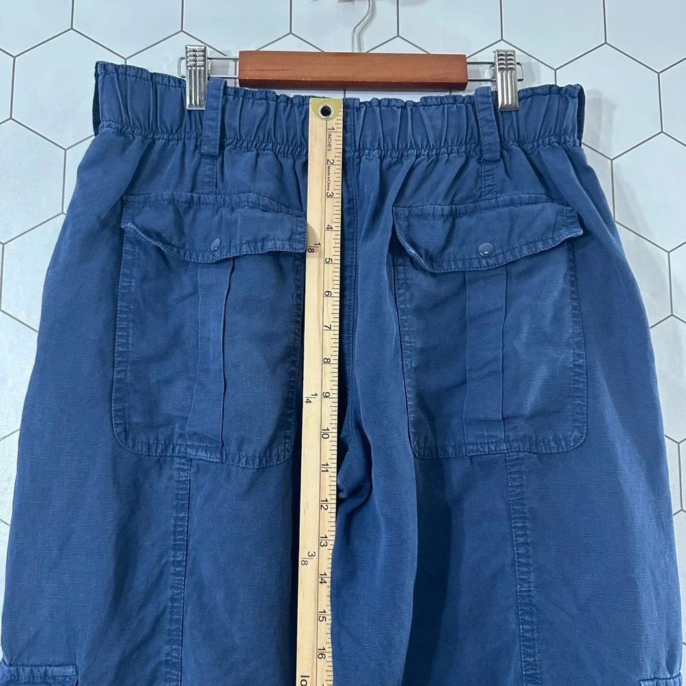 Zara Navy Blue Linen Blend Cargo Utility Pants High Rise Paperbag Waist Size M